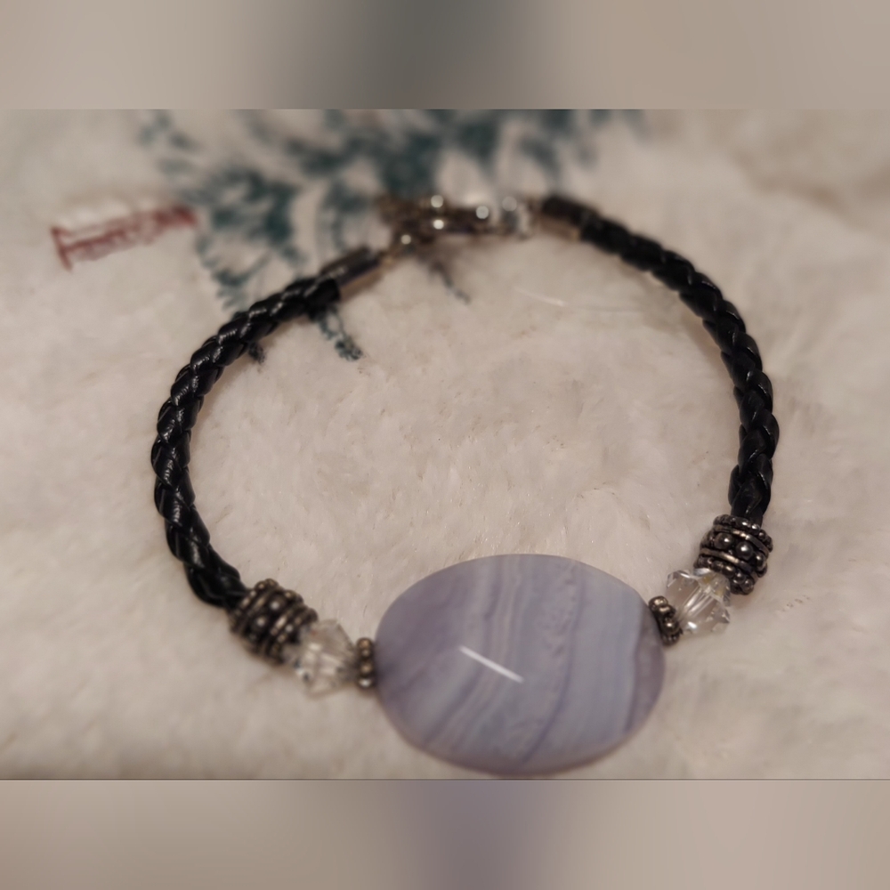 Chic Black and Silver Braided Bracelet with Gemstone